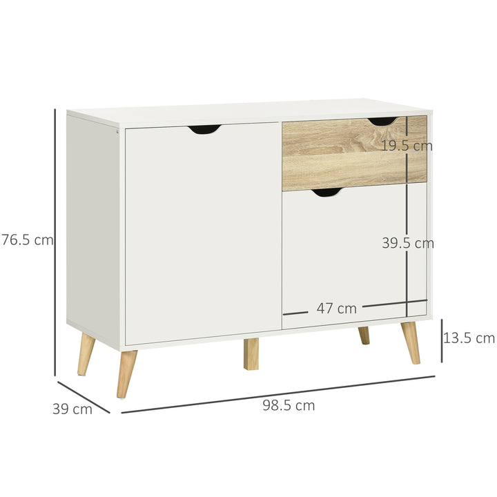 HOMCOM Contemporary Sideboard, Freestanding Storage Cabinet with Drawer, 2 Door Cupboard for Living Room, Hallway, Elegant White Finish