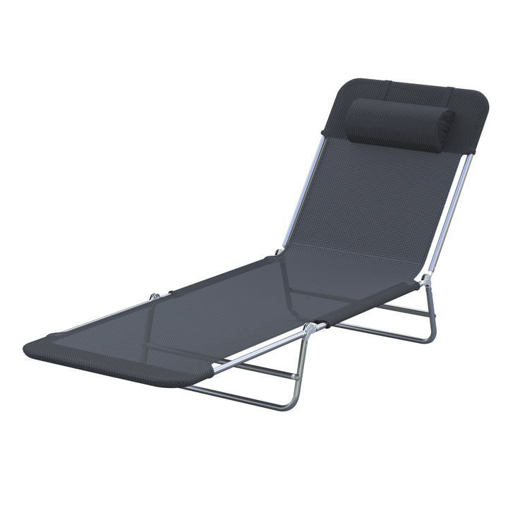 Outsunny Garden Lounger, Portable Outdoor Patio Sun Bed Chair, Adjustable Back Recliner, Lightweight, Light Black | Aosom UK