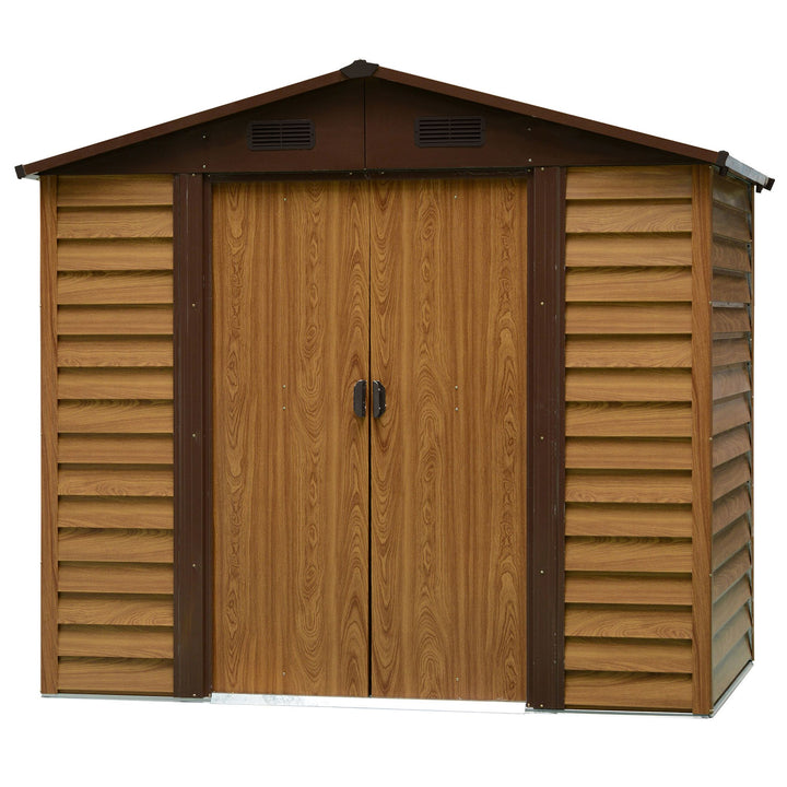 Outsunny 8 x 6.5 ft Metal Garden Storage Shed Apex Store for Gardening Tool with Foundation Ventilation and Lockable Door, Brown | Aosom UK