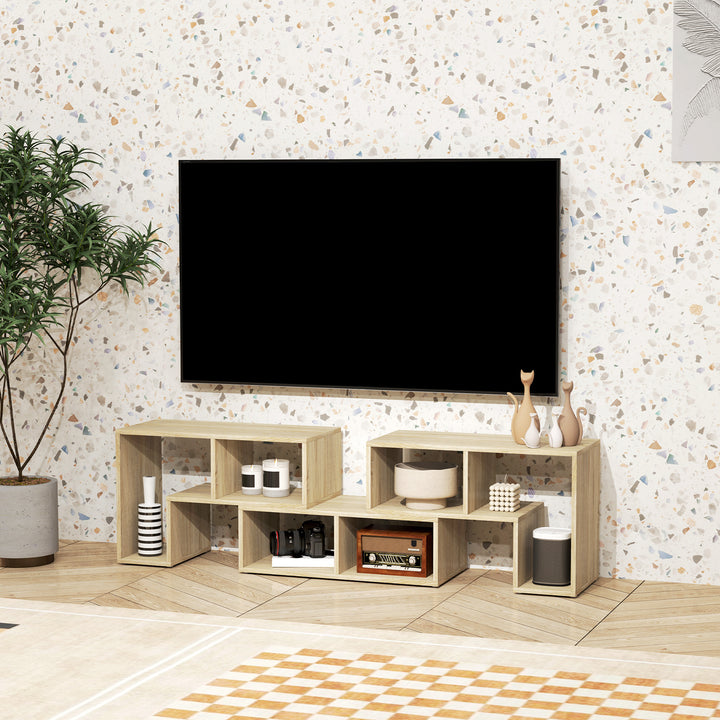 TV Stand for TVs up to 75 Inches, Free Combination TV Unit with Storage Shelves, Extendable Entertainment Centre for Living Room, Grey Oak Wood Grain