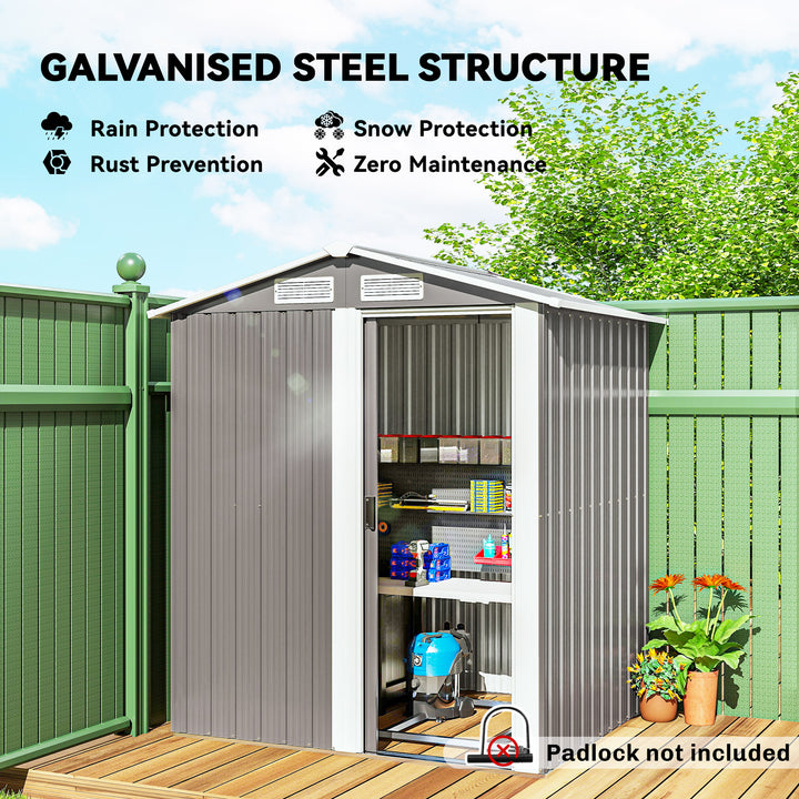 Garden Metal Tool Storage Shed with Sliding Door, Sloped Roof and Foun