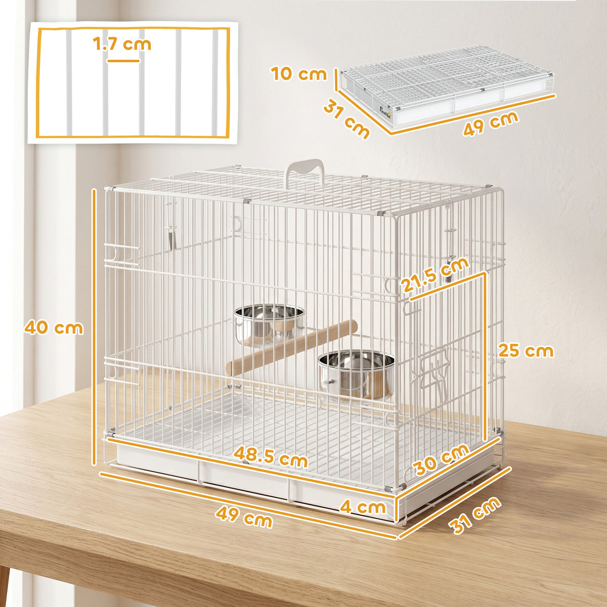 Bird Cage Foldable Portable Budgie Cage with Wooden Perch 2 Bowls for 