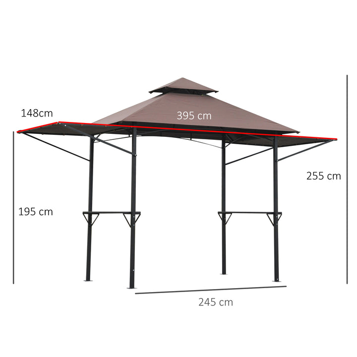 MCL 2.4 x 1.5 m (8' x 5') Grill Gazebo Canopy with Extendable Side Awnings, Outdoor BBQ Gazebo Shelter with 2 Side Shelves for Garden, Patio, Barbecue, Picnic, Coffee