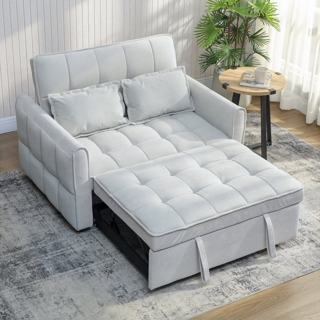 2 Seater Sofa Bed, 3-in-1 Convertible Sleeper Sofa with Click-clack Adjustable Backrest and 2 Pillows, Light