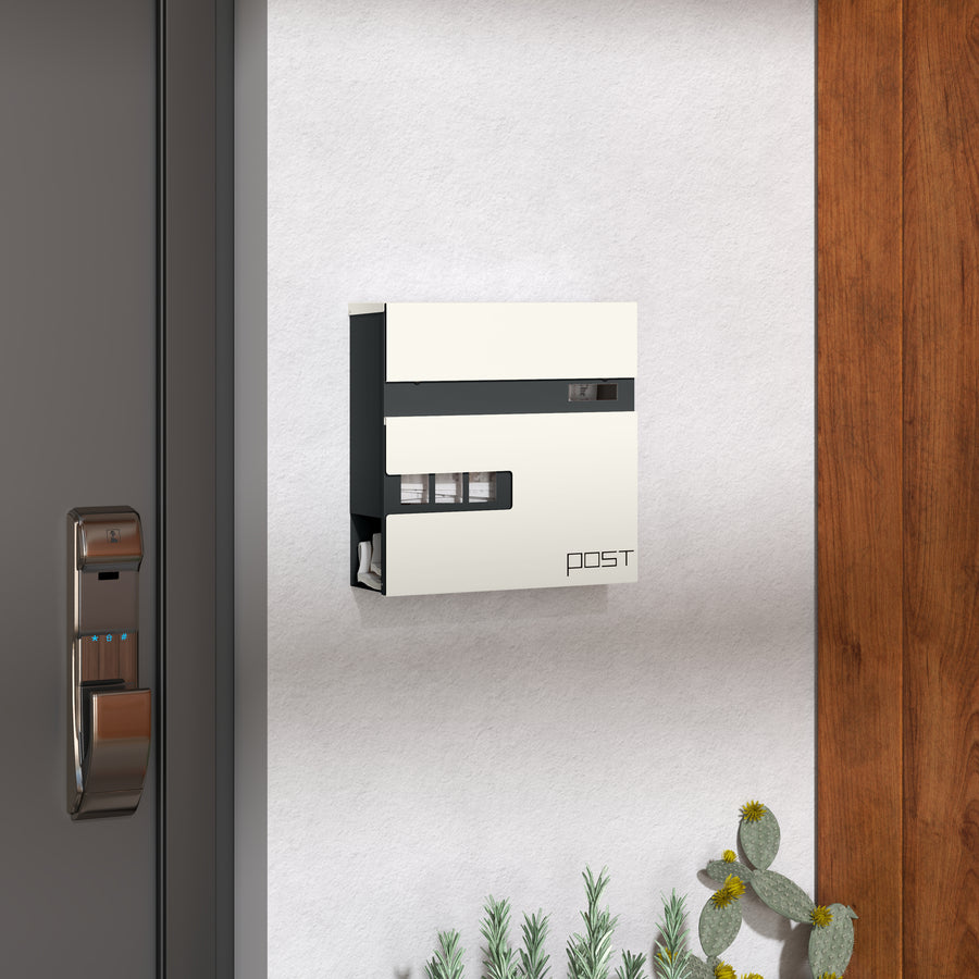 Locking Galvanised Steel Letterbox - White/Black