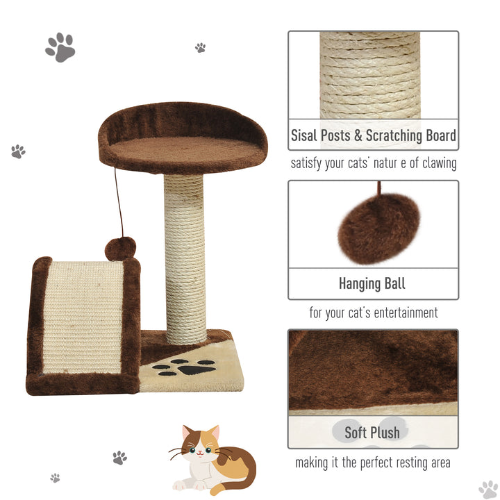 PawHut Cat Scratching Post, Indoor Activity Centre, Kitten Climber with Scratcher, Hanging Ball, Brown | Aosom UK