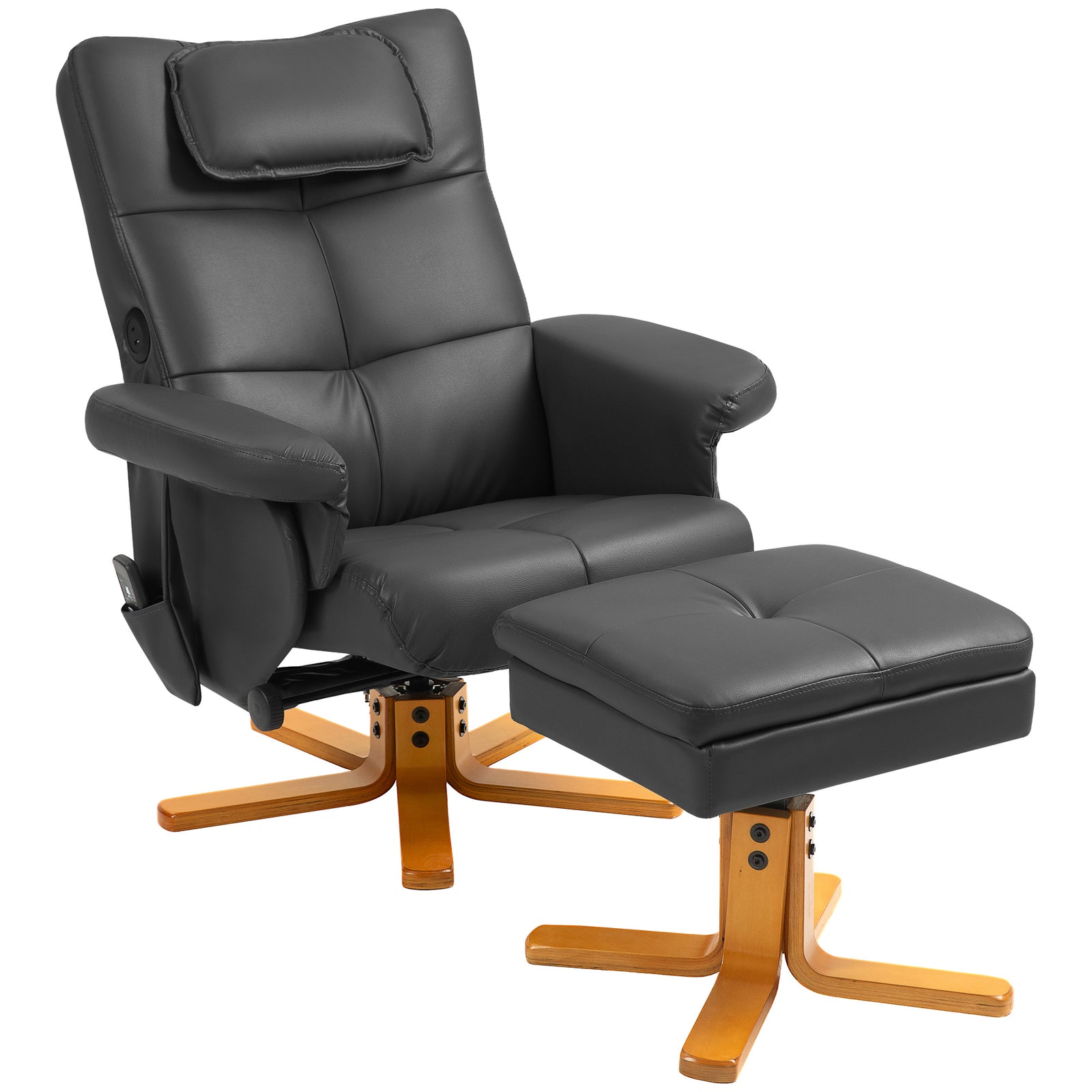 Faux Leather Massage Recliner Chair, with Storage Ottoman - Black