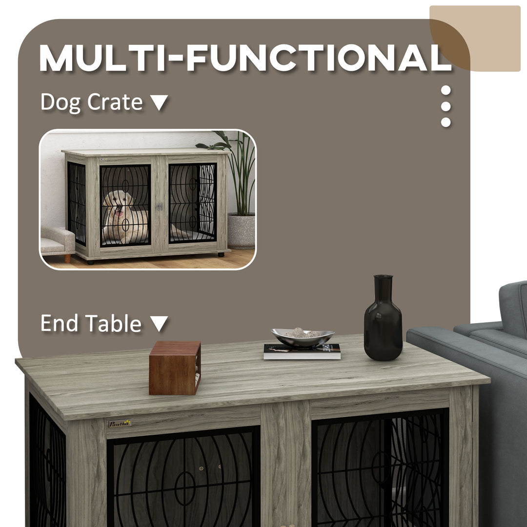 PawHut 44.5" Indoor Dog Crate Furniture End Table with Soft Washable Cushion, Lockable Front Door, for Extra Large Dogs | Aosom UK