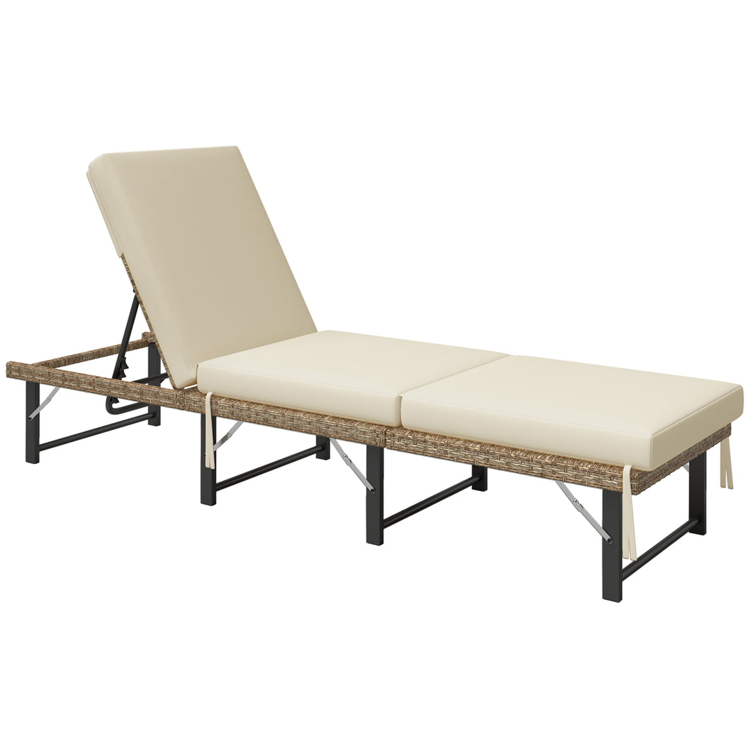Single Folding Rattan Sun Lounger, with Cushion - Grey