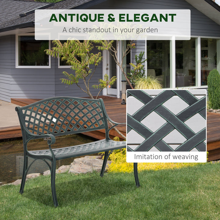 Cast Aluminium Garden Bench 2 Seater Antique Loveseat for Outdoor Patio Porch Park, Verdigris