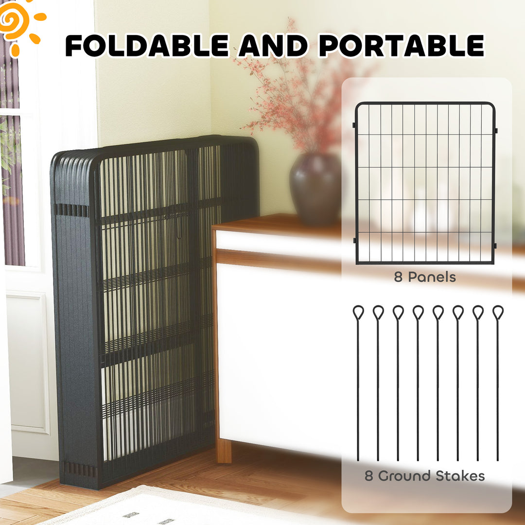 Eight-Panel Dog Playpen with Door, for Large Dogs, Indoors, Outdoors, 80cm Tall, Black