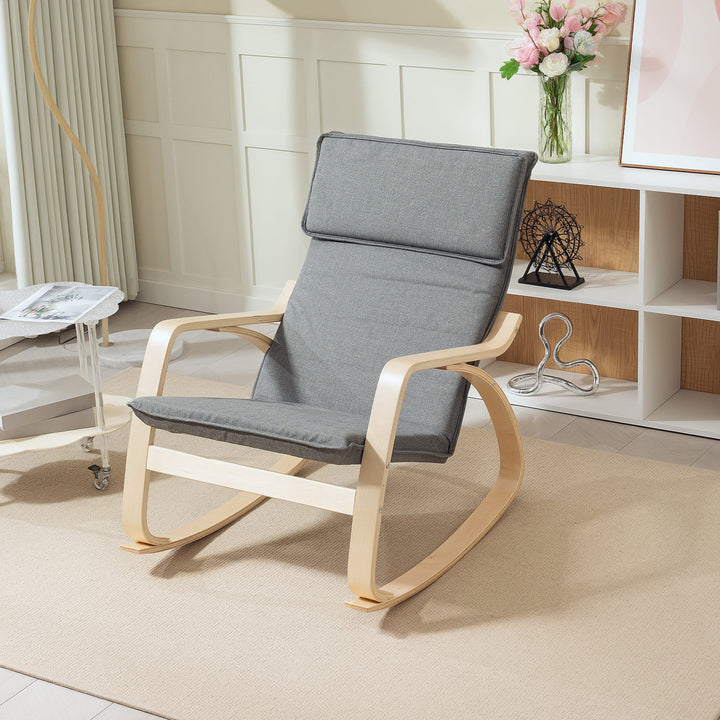 Comfortable Relax Rocking Chair, Upholstered Lounge Chair Recliner with High Back and Headrest for Living Room, Bedroom, Grey