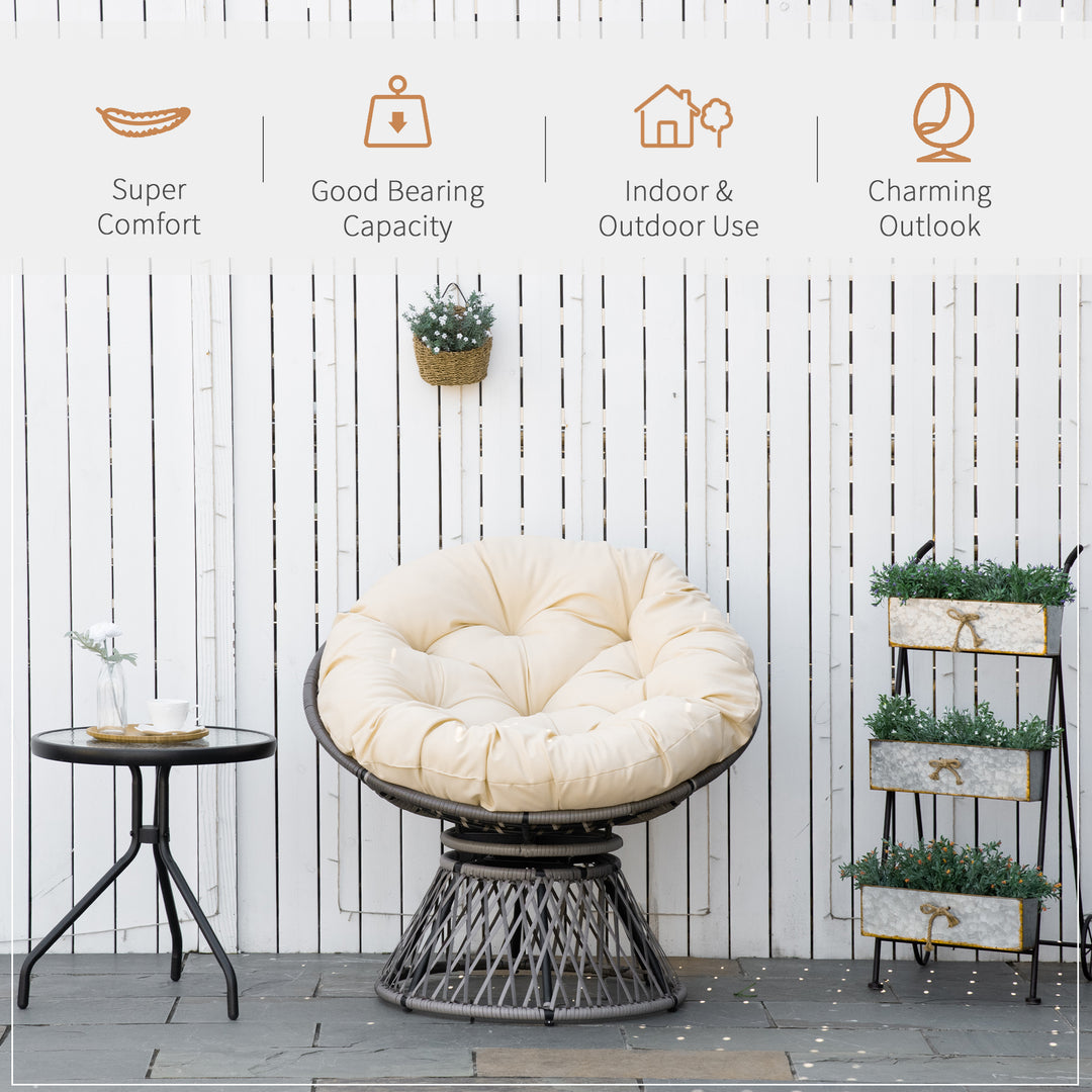 360° Swivel Rattan Moon Bowl Chair Round Lounge Garden Wicker Basket Seat with Padded Cushion Oversized for Outdoor Indoor, Beige