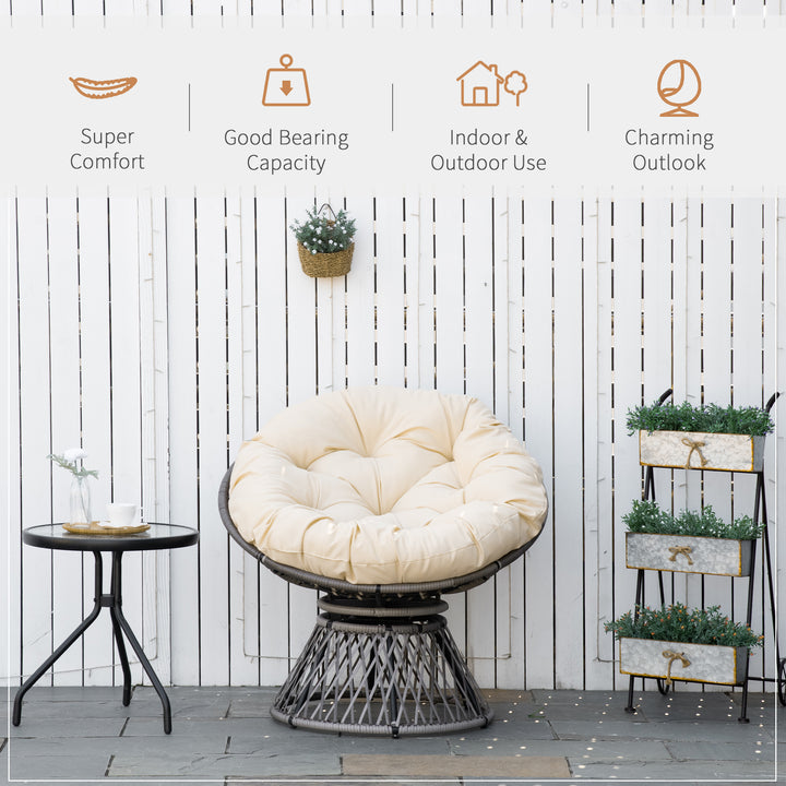 360° Swivel Rattan Moon Bowl Chair Round Lounge Garden Wicker Basket Seat with Padded Cushion Oversized for Outdoor Indoor, Beige