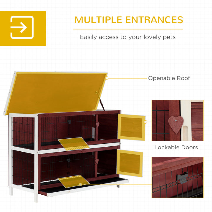 MCL Rabbit Hutch Outdoor 2-Tier Guinea Pig Cage Bunny House Cage with No-Leak Trays for Indoor and Outdoor 136 x 50 x 93cm