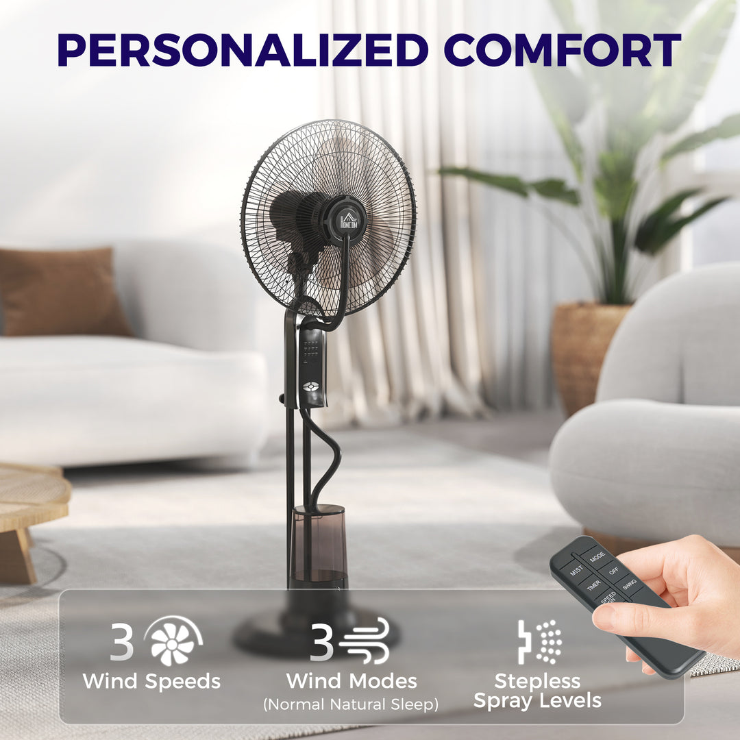 Pedestal Fan with Water Mist Spray, Spray Misting Fan with 70° Oscillation, Tilt Head, 3 Speeds, 3 Modes, Adjustable Mist, 3.2L Water Tank, for Home, 120 cm