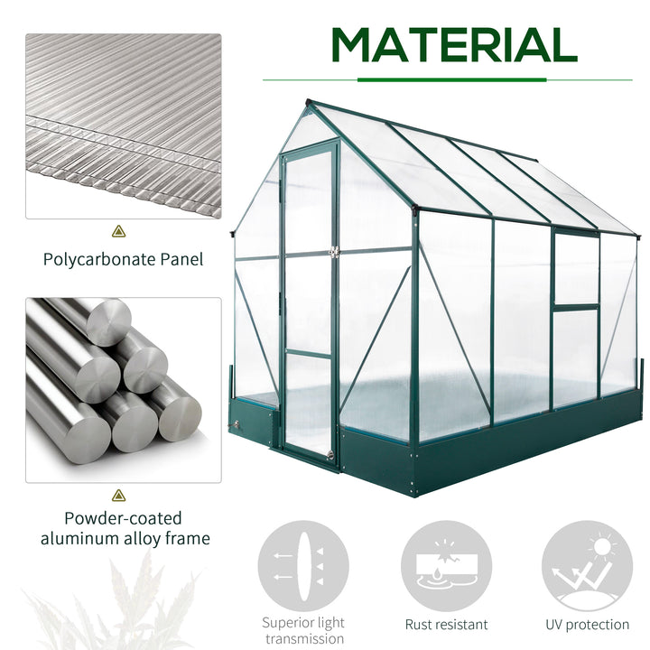 MCL 6x8 FT Polycarbonate Greenhouse with Base and Raised Bed, Walk-in Greenhouse with Aluminium Frame, Temperature Controlled Window, Foundation for Plants, Flowers, Vegetable
