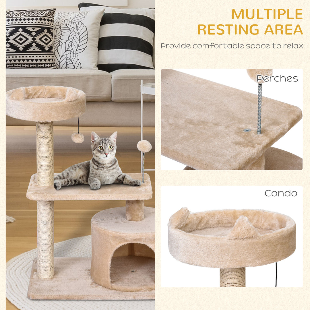 MCL Cat Tree for Indoor Cats with Scratching Post Climbing Tower Kitty Activity Centre Condo Perch Jumping Platforms Beige 60L x 40W x 81H cm