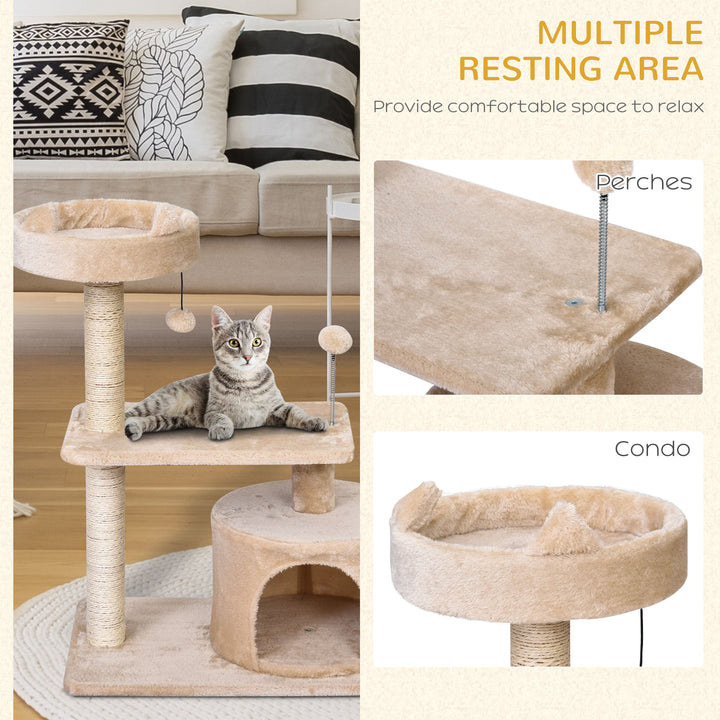 MCL Cat Tree for Indoor Cats with Scratching Post Climbing Tower Kitty Activity Centre Condo Perch Jumping Platforms Beige 60L x 40W x 81H cm