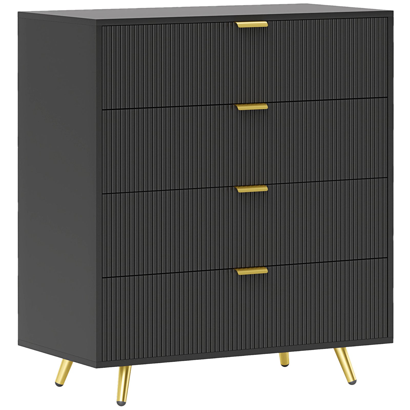 Elegant Four-Drawer Bedside Table - Black
