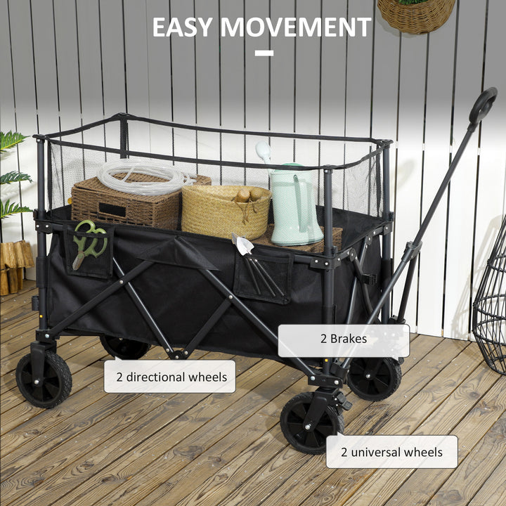 Outsunny Folding Garden Trolley, 180L Wagon Cart with Extendable Side Walls for Beach, Camping, Festival