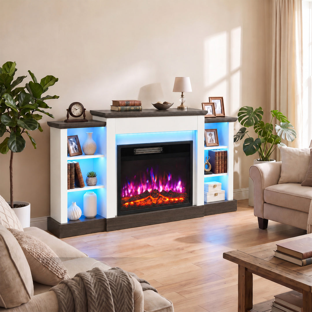 Electric Fireplace TV Stand 138cm, LED Strips, Adjustable Flame - view 2