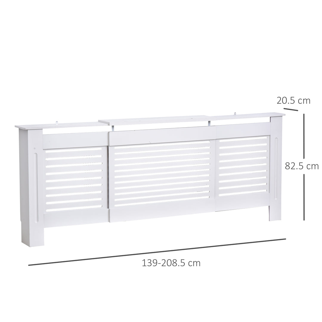 MCL MDF Extendable Radiator Cover Cabinet Shelving Home Office Slatted Design White 139-208.5L x 20.5W x 82.5H cm