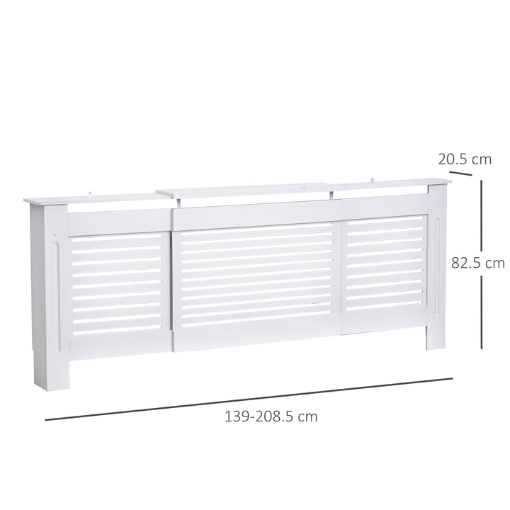MCL MDF Extendable Radiator Cover Cabinet Shelving Home Office Slatted Design White 139-208.5L x 20.5W x 82.5H cm