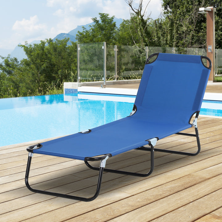 Outsunny Folding Sun Lounger: Adjustable 5-Position Backrest, Lightweight Poolside & Sunbathing Recliner, Blue | Aosom UK