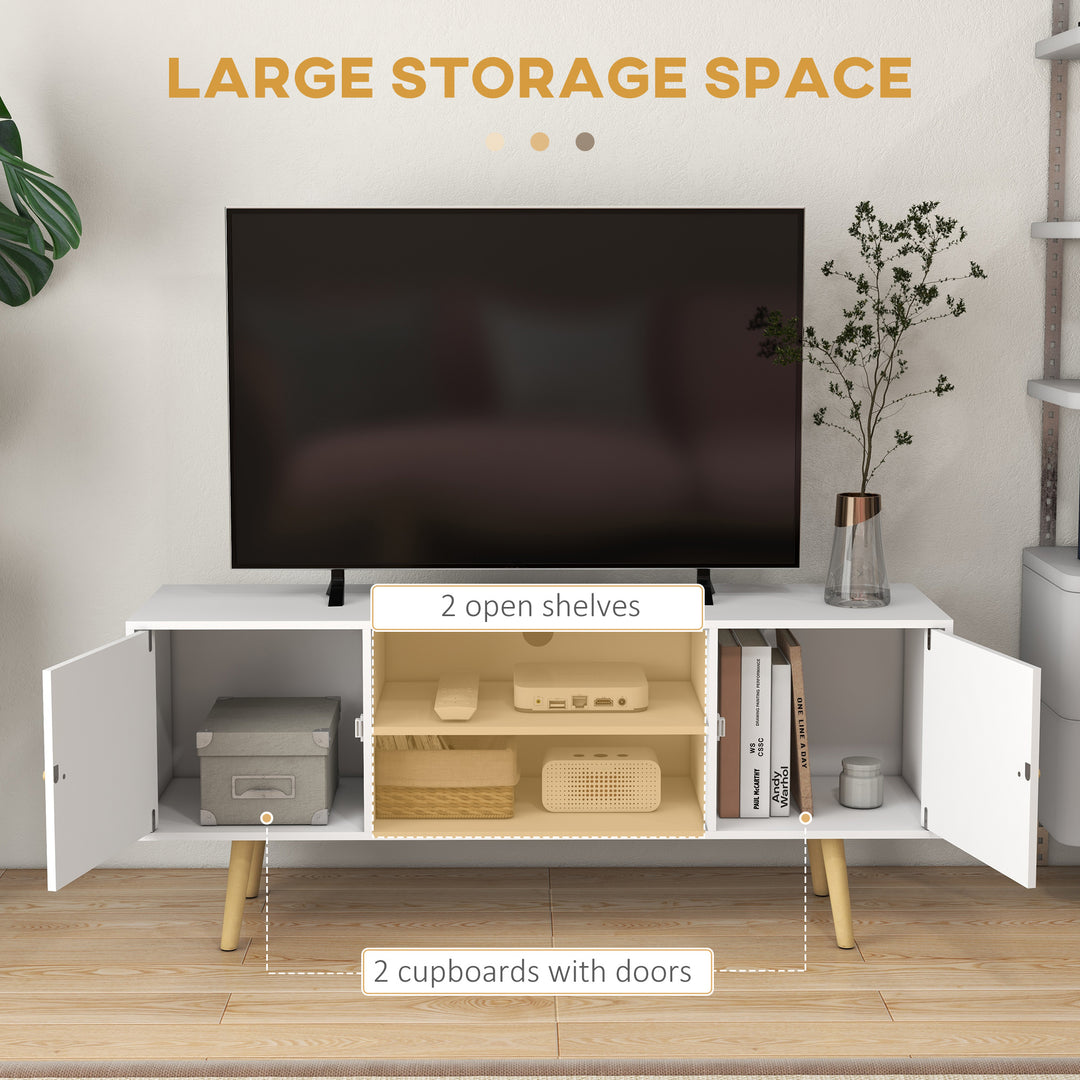 TV Stand Cabinet up to 55 Inches, TV Unit with Storage Shelves and Wood Legs for Living Room, Bedroom, White