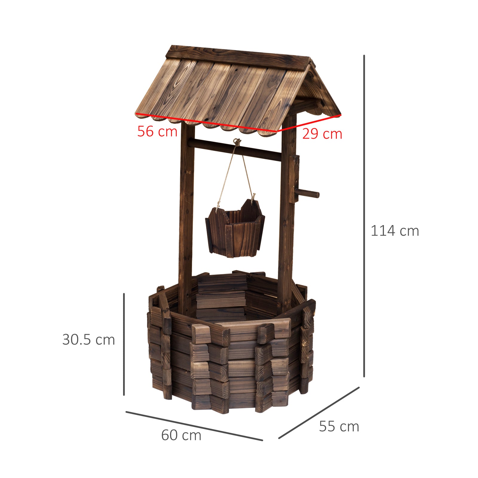 Wooden Wishing Well Planter Outdoor Flower Pot Backyard Garden Decor w