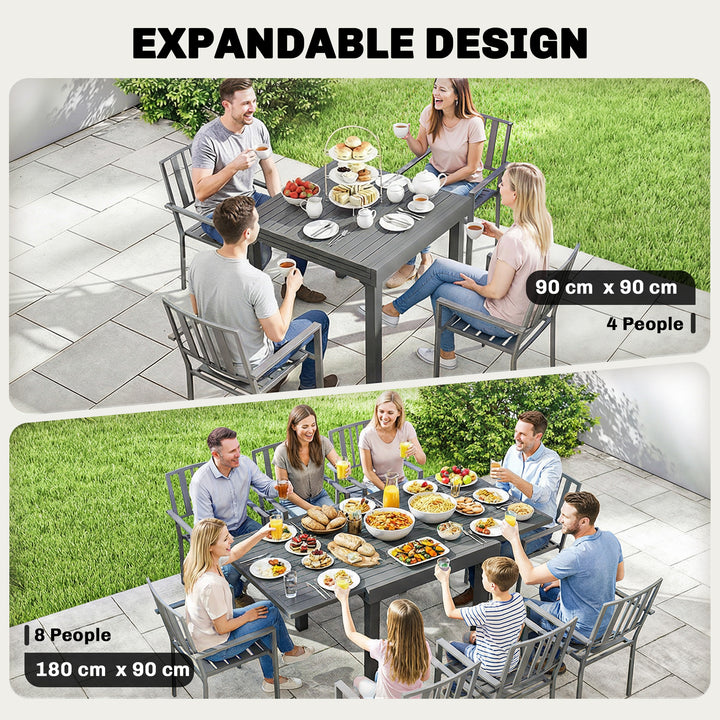 Extending Garden Table for 4-8 People, Aluminium Outdoor Dining Table 