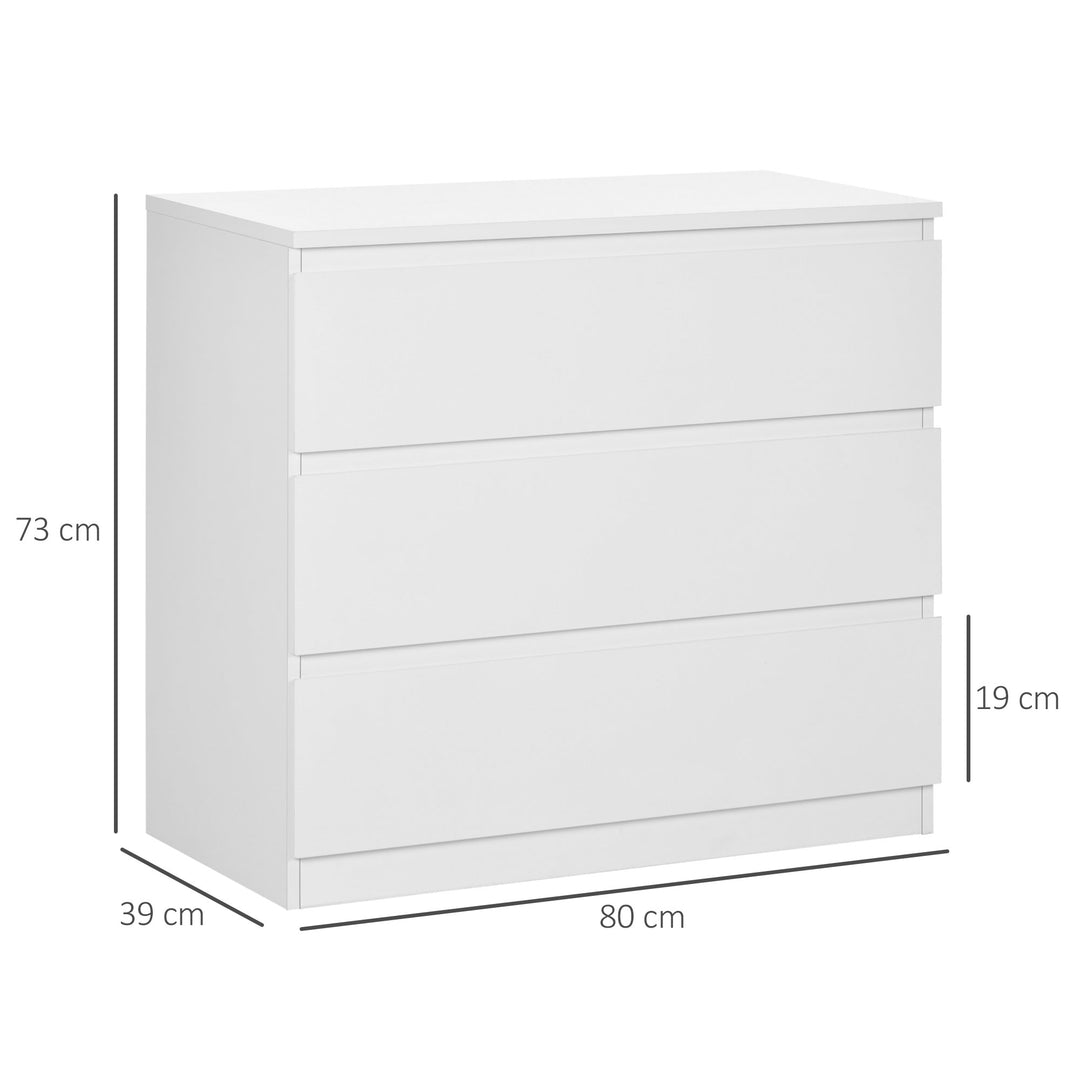 HOMCOM Chest of Drawers, 3-Drawer Storage Organiser Unit for Bedroom, Living Room, White | Aosom UK