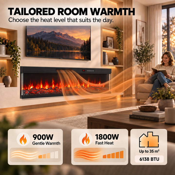 60" Electric Fireplace Insert, 3-Sided Freestanding/Wall Recessed - view 6