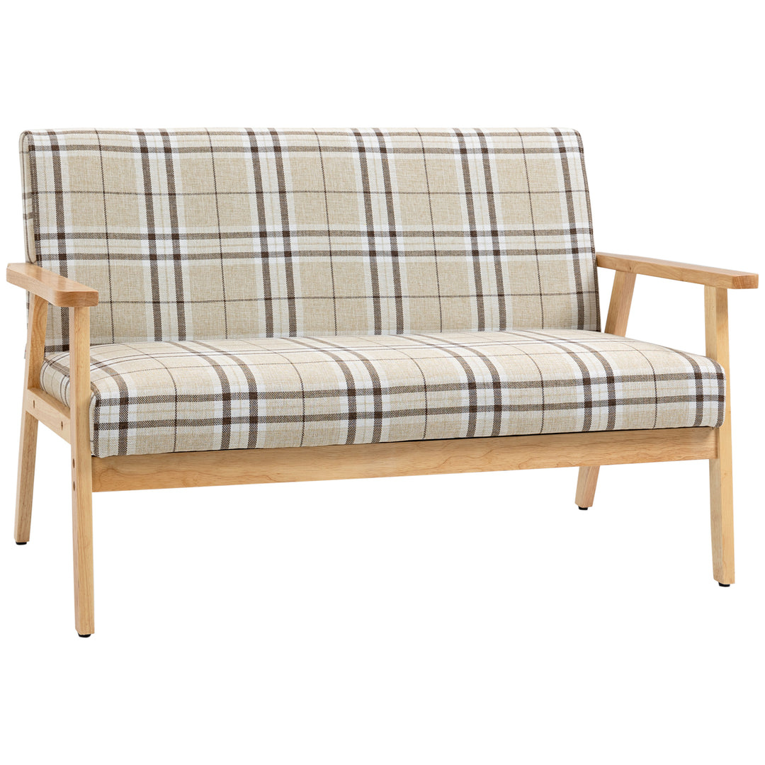 MCL Compact Loveseat Couch Double Seat Sofa with Lattice Pattern and Rubber Wood Frame Beige and Coffee
