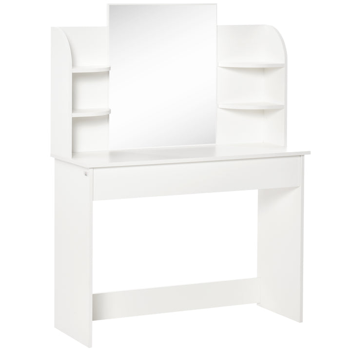 MCL Modern Dressing Table Writing Desk W/ Mirror, Big Drawers, 2-Tier Open Shelf For Home Bedroom White
