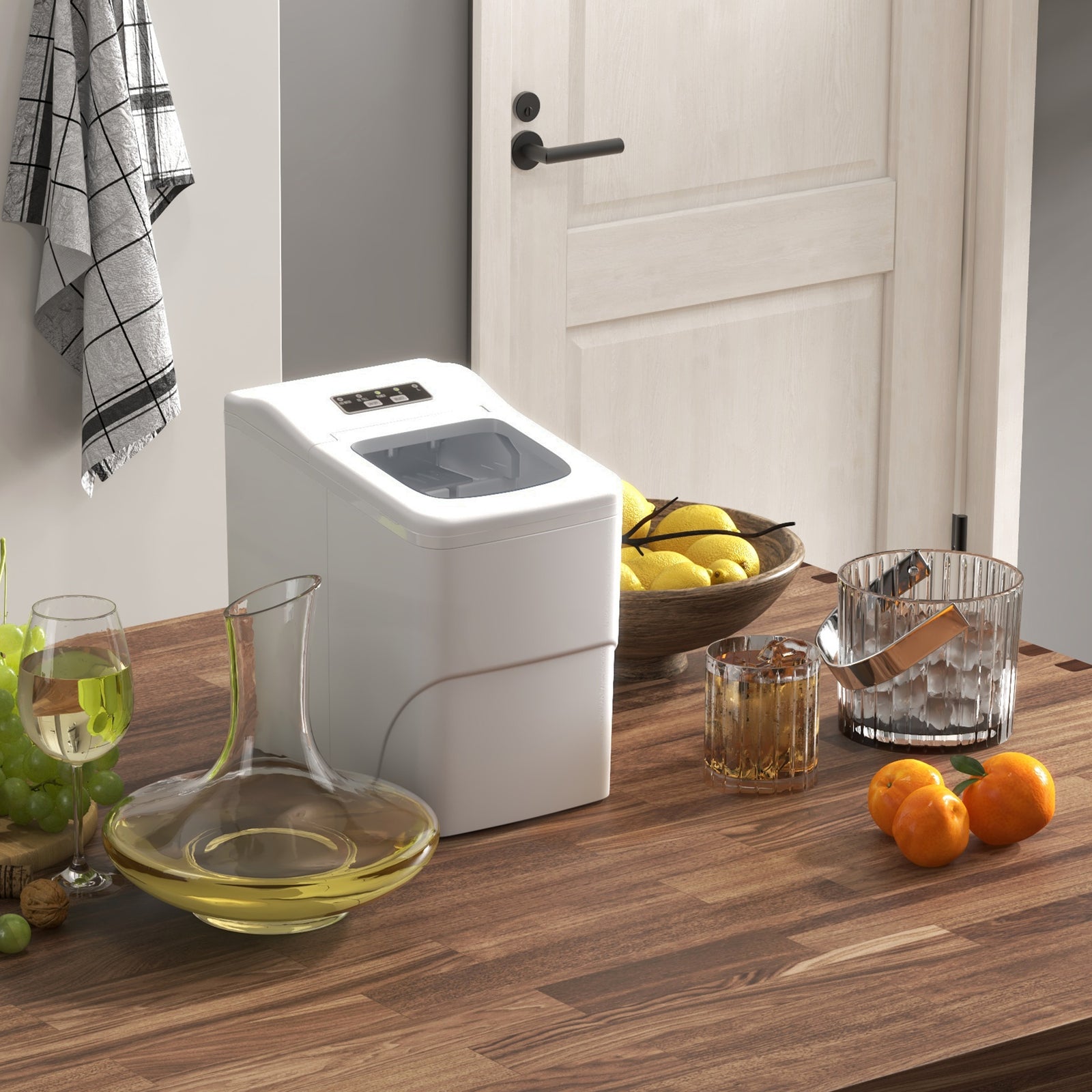 12kg Countertop Ice Cube Machine, with Scoop - White