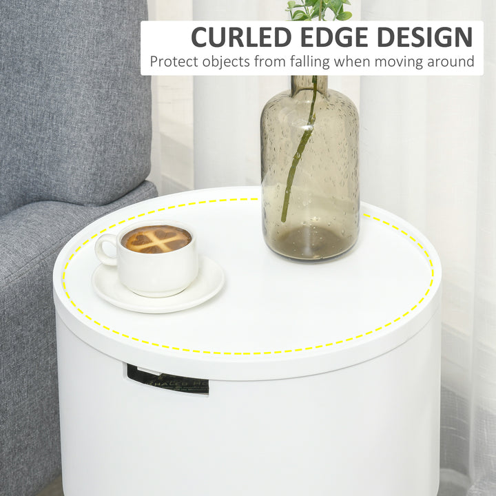 Modern Side Table with Hidden Storage Space, Round Night Stand with Removable Tray Wood Frame End Coffee Table for Living Room, White