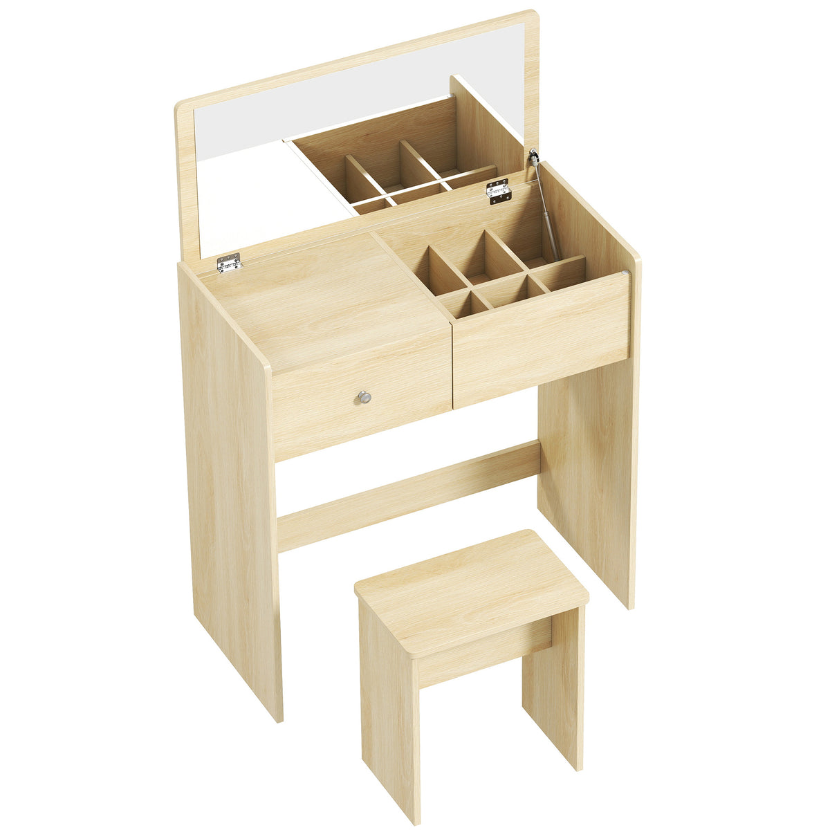Vanity Desk with Mirror Dressing Table Drawer Set 6 Compartments - White and Oak