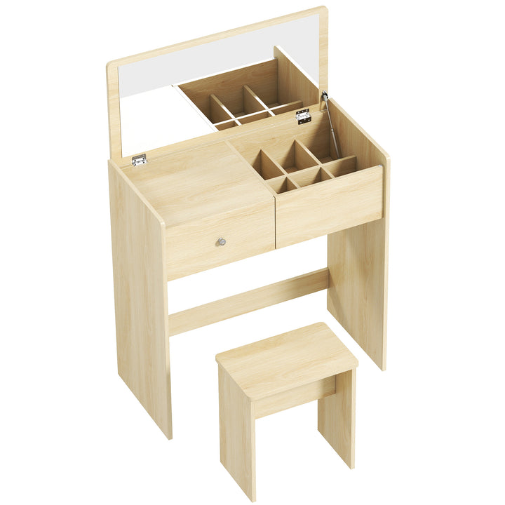 Vanity Desk with Mirror Dressing Table Drawer Set 6 Compartments - White and Oak
