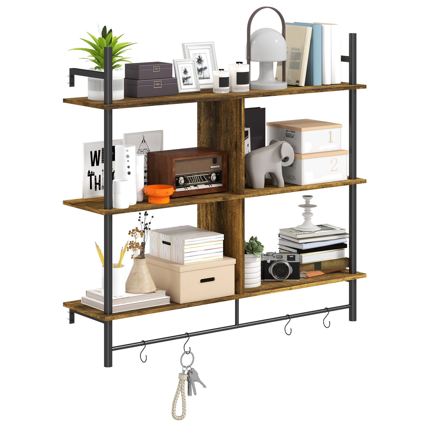 Three-Tier Floating Shelf - Brown/Black