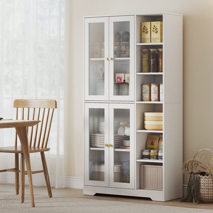 MCL Multi-Storage Kitchen Cabinet, with Glass Doors - White Wood-Effect