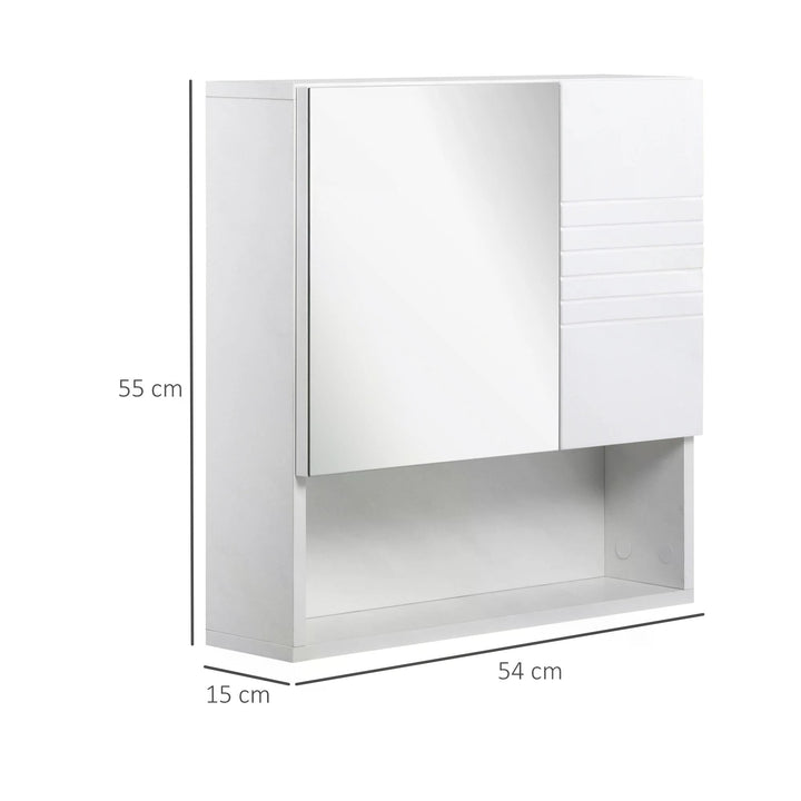 kleankin Bathroom Mirror Cabinet, Wall Mount Storage Cabinet with Double Door, Adjustable Shelf, 54cm x 15cm x 55cm, White