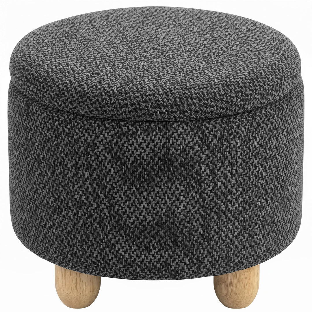 Storage Sitting Bench with Lid, Round Storage Ottoman with Rubberwood 
