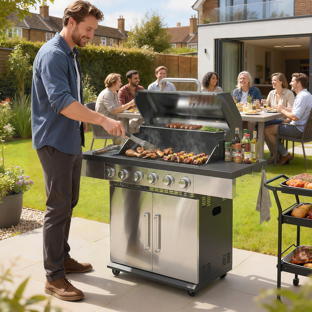 6 Burner Liquid Propane Gas BBQ Grill, Outdoor Portable Gas Barbecue G