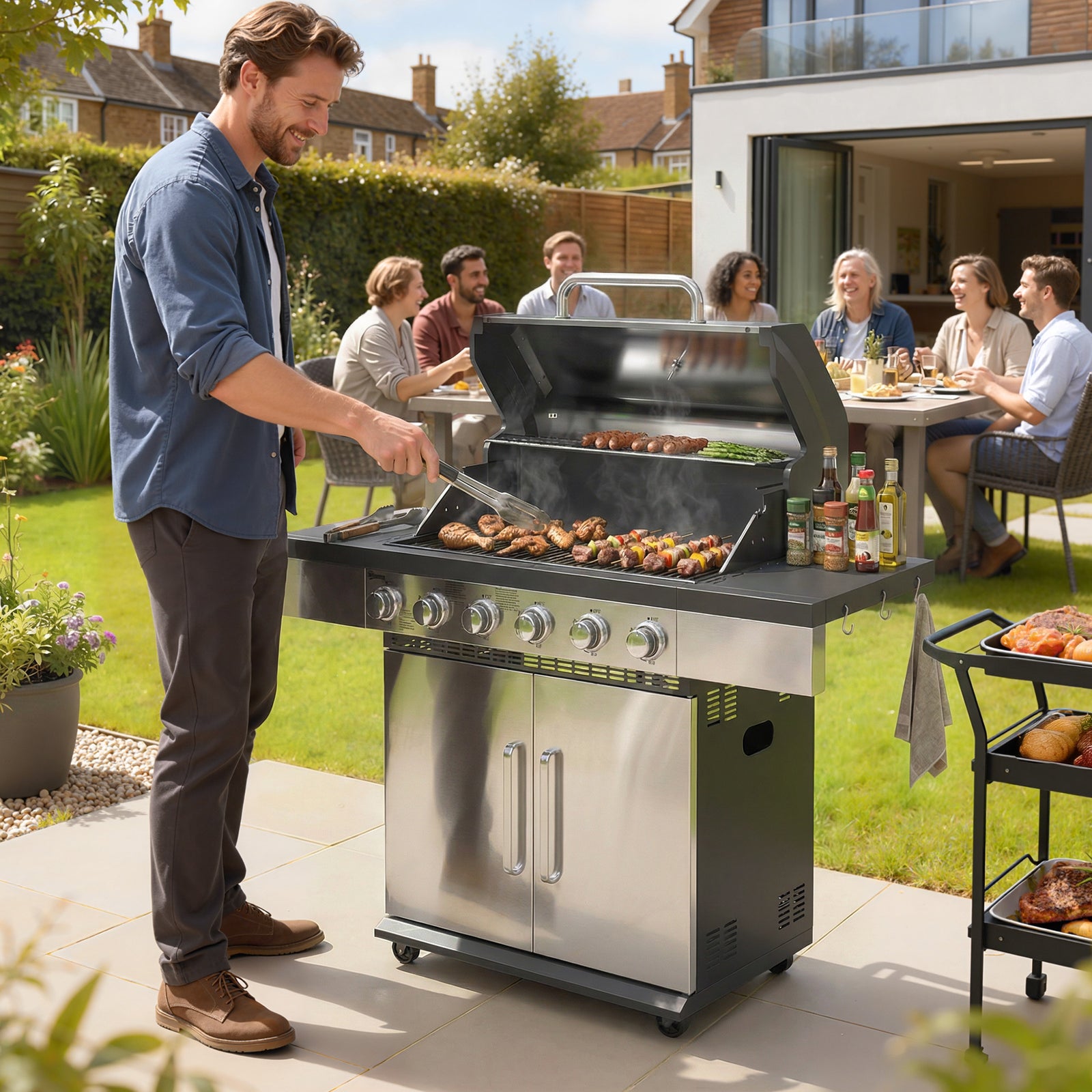 6 Burner Liquid Propane Gas BBQ Grill, Outdoor Portable Gas Barbecue G