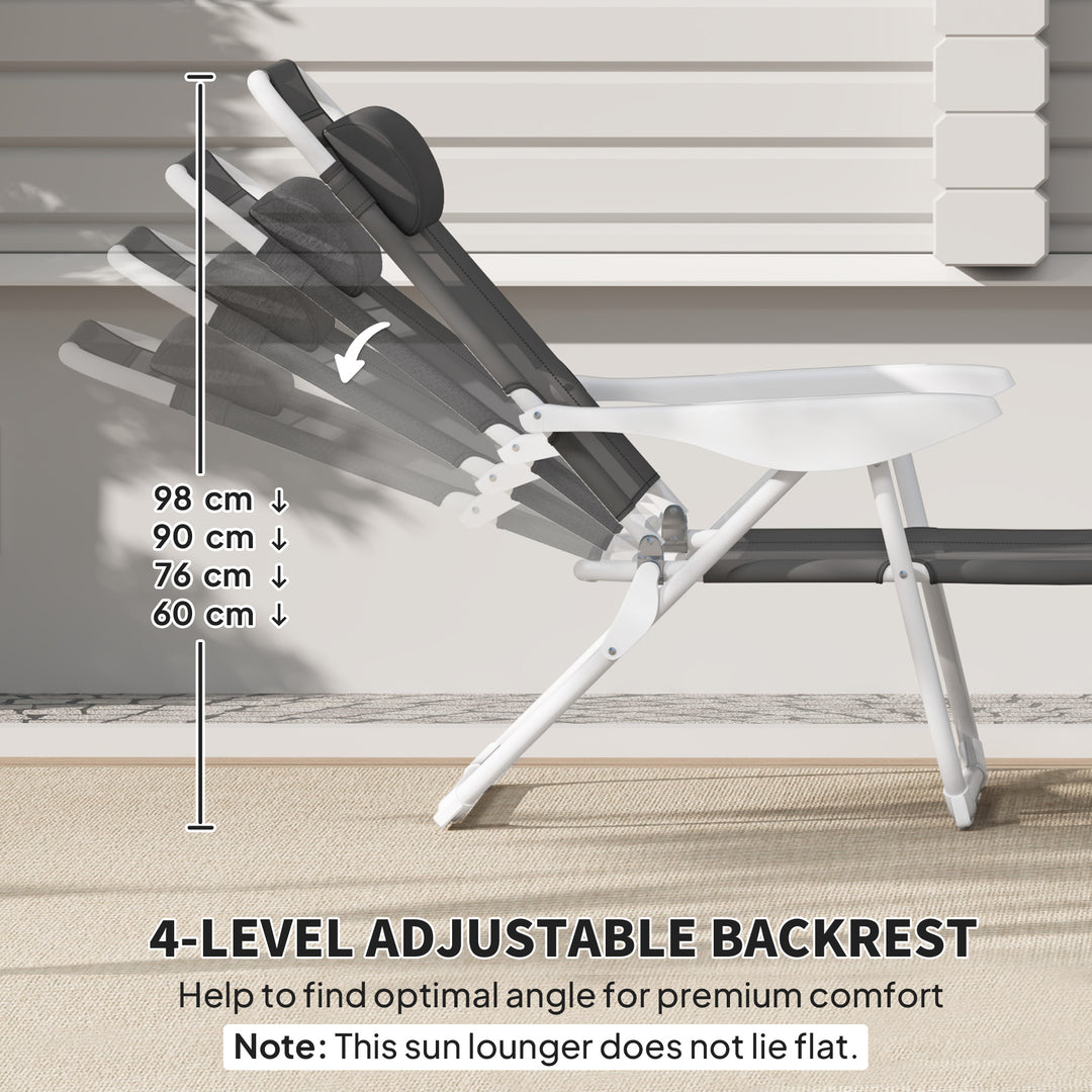 Foldable Lounge Chair with 4-Level Adjustable Backrest & Headrest - Charcoal Grey