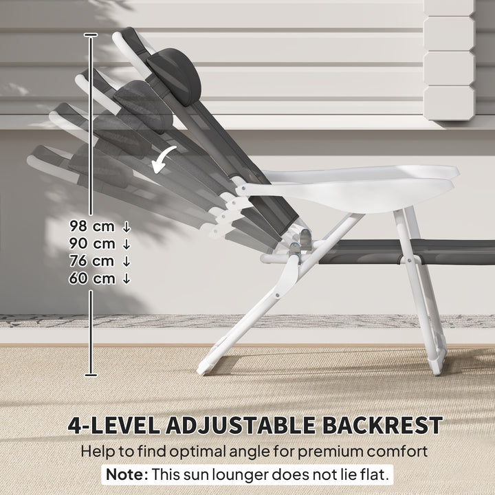Foldable Lounge Chair with 4-Level Adjustable Backrest & Headrest - Charcoal Grey
