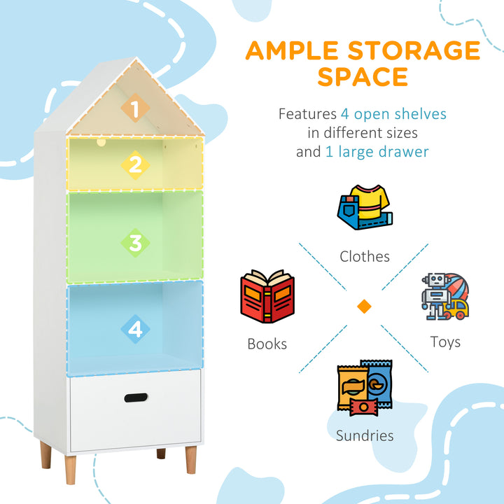 HOMCOM Children's 5-Tier Bookshelf with Drawer, MDF Storage for Books and Toys, White/Blue | Aosom UK