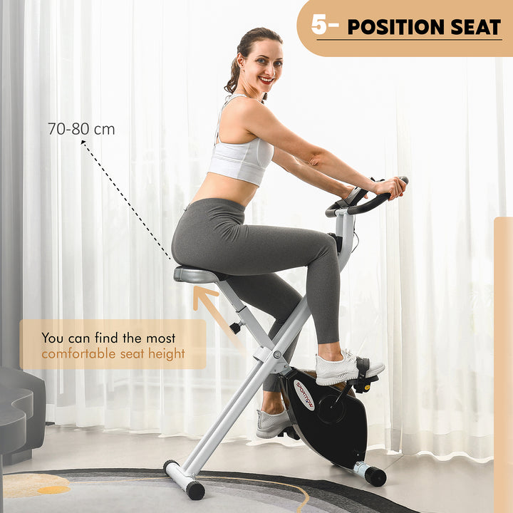 SPORTNOW Folding & Quiet Exercise Bike with 8-Level Magnetic Resistance and Heart-Rate Sensor for Home Gym, Black and White